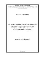 Đảng bộ tỉnh quảng ninh lãnh đạo xây dựng đội ngũ công nhân từ năm 1996 đến năm 2011 
