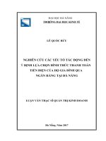 Nghiên cứu các yếu tố tác động đến ý định lựa chọn hình thức thanh toán tiền điện của hộ gia đình qua ngân hàng tại đà nẵng 