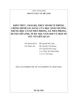 Kiến thức, thái độ, thực hành về phòng chống bệnh sâu răng của học sinh trường THCS Tiền Phong, xã Tiền Phong, huyện Mê Linh năm 2018 và một số yếu tố liên quan