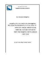 Nghiên cứu các nhân tố ảnh hưởng đến tính thanh khoản của các công ty niêm yết thuộc nhóm ngành thiết bị, vật liệu xây dựng trên thị trường chứng khoán việt nam 