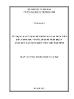 Xây dựng và sử dụng hệ thống bài tập thực tiễn phần hóa học vô cơ lớp 11 để phát triển năng lực vận dụng kiến thức cho học sinh 