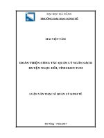 Hoàn thiện công tác quản lý ngân sách huyện ngọc hồi, tỉnh kon tum 