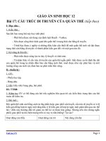 Giáo án Sinh học 12 bài 17: Cấu trúc di truyền của quần thể (tiếp theo)