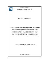 Tăng cường kiểm soát thuế thu nhập doanh nghiệp đối với các doanh nghiệp kinh doanh bất động sản tại cục thuế thành phố đà nẵng 