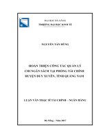 Hoàn thiện công tác quản lý chi ngân sách tại phòng tài chính huyện duy xuyên, tỉnh quảng nam 