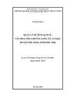 Quản lý di tích lịch sử, văn hóa chùa Hoàng Long xã An Đạo, huyện Phù Ninh, tỉnh Phú Thọ (Luận văn thạc sĩ)