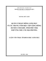 Quản lí hoạt động giáo dục ở các trung tâm học tạp cộng đồng huyện cẩm khê, tỉnh phú thọ đáp ứng nhu cầu địa phương 
