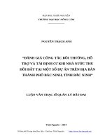 Đánh giá công tác bồi thường, hỗ trợ và tái định cư khi nhà nước thu hồi đất tại một số dự án trên địa bàn thành phố bắc ninh, tỉnh bắc ninh 