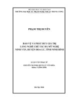 Bảo vệ và phát huy giá trị làng nghề chế tác đá mỹ nghệ Ninh Vân, huyện Hoa Lư, tỉnh Ninh Bình (Luận văn thạc sĩ)