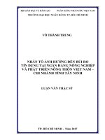 Nhân tố ảnh hưởng đến rủi ro tín dụng tại ngân hàng nông nghiệp và phát triển nông thôn việt nam   chi nhánh tỉnh tây ninh 