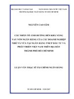 Các nhân tố ảnh hưởng đến khả năng vay vốn ngân hàng của các doanh nghiệp nhỏ và vừa tại ngân hàng TMCP đầu tư và phát triển việt nam trên địa bàn thành phố hồ chí minh 