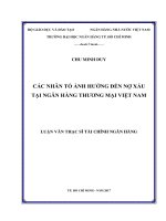 Các nhân tố ảnh hưởng đến nợ xấu tại ngân hàng thương mại việt nam 