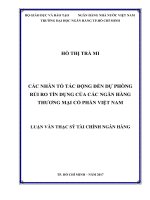 Các nhân tố tác động đến dự phòng rủi ro tín dụng của các ngân hàng thương mại cổ phần việt nam 