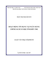 Hoạt động tín dụng tại ngân hàng chính sách xã hội tỉnh bến tre 