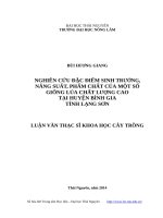Nghiên cứu đặc điểm sinh trưởng, năng suất, phẩm chất của một số giống lúa chất lượng cao tại huyện bình gia, tỉnh lạng sơn 