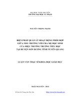 Biện pháp quản lý hoạt động phối hợp giữa nhà trường với cha mẹ học sinh của hiệu trưởng trường tiểu học tại huyện sơn dương tỉnh tuyên quang 