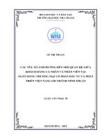 Các yếu tố ảnh hưởng đến mối quan hệ giữa khách hàng cá nhân và nhân viên tại ngân hàng thương mại cổ phần đầu tư và phát triển việt nam, chi nhánh ninh thuận 