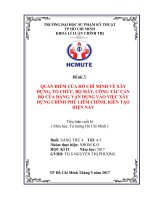 QUAN ĐIỂM CỦA HỒ CHÍ MINH VỀ XÂY DỰNG, TỔ CHỨC, BỘ MÁY, CÔNG TÁC CÁN BỘ CỦA ĐẢNG. VẬN DỤNG VÀO VIỆC XÂY DỰNG CHÍNH PHỦ LIÊM CHÍNH, KIẾN TẠO HIỆN NAY