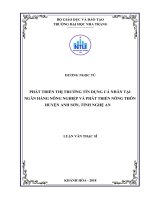 Phát triển thị trường tín dụng cá nhân tại ngân hàng nông nghiệp và phát triển nông thôn huyện anh sơn, tỉnh nghệ an 