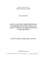 Quản lý dạy thực hành nghề trong sự phối hợp với cơ sở sử dụng lao động ở trường cao đẳng nghề bách nghệ hải phòng 
