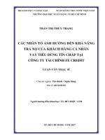 Các nhân tố ảnh hưởng đến khả năng trả nợ của khách hàng cá nhân vay tiêu dùng tín chấp tại công ty tài chính FE CREDIT 