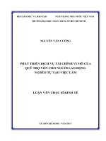 Phát triển dịch vụ tài chính vi mô của quỹ trợ vốn cho người lao động nghèo tự tạo việc làm 