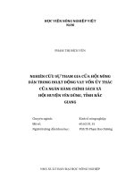 Nghiên cứu sự tham gia của hội nông dân trong hoạt động vay vốn ủy thác của ngân hàng chính sách xã hội huyện yên dũng, tỉnh bắc giang 