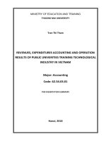 Kế toán thu, chi và kết quả hoạt động tại các trường đại học công lập đào tạo nhóm ngành kỹ thuật công nghệ ở việt nam tt tiếng anh 