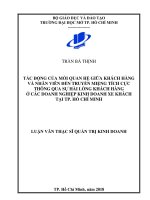 Tác động của mối quan hệ giữa khách hàng và nhân viên đến truyền miệng tích cực thông qua sự hài lòng khách hàng ở các doanh nghiệp kinh doanh xe khách tại thành phố hồ chí minh 