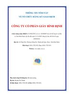 THÔNG TIN TÓM TẮT VỀ TỔ CHỨC ĐĂNG KÝ GIAO DỊCH CÔNG TY CỔ PHẦN GIÀY BÌNH ĐỊNH