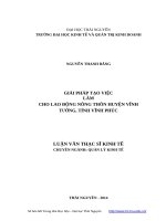 Giải pháp tạo việc làm cho lao động nông thôn huyện vĩnh tường, tỉnh vĩnh phúc 