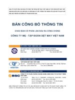 BẢN CÔNG BỐ THÔNG TIN CHÀO BÁN CỔ PHẦN LẦN ĐẦU RA CÔNG CHÚNG CÔNG TY MẸ - TẬP ĐOÀN DỆT MAY VIỆT NAM