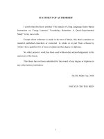 The impact of using languae game   based instruction on young learners vocabulary retention   a quasi experimental study  a thesis submitted in partial fulfillment of the requirements for the degree of master of arts in  