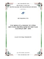Tác động của chi đầu tư công đến tăng trưởng kinh tế việt nam giai đoạn 2007   2018 