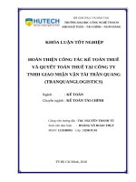 Hoàn thiện công tác kế toán thuế và quyết toán thuế tại công ty TNHH giao nhận vận tải trần quang (TRANQUANGLOGISTICS) 