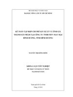KẾ TOÁN TẬP HỢP CHI PHÍ SẢN XUẤT VÀ TÍNH GIÁ   THÀNH SẢN PHẨM TẠI CÔNG TY TNHH MTV MAY MẶC  BÌNH DƯƠNG, TỈNH BÌNH DƯƠNG   
