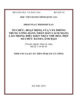 Tổ chức, hoạt động của văn phòng trung ương (VPTW) đảng nhân dân cách mạng (NDCM) lào trong điều kiện nhất thể hóa một số chức danh lãnh đạo tt 