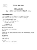 Giáo án Tiếng Việt 2 tuần 22 bài: Tập làm văn  Đáp lời xin lỗi, tả ngắn về loài chim