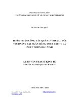 Hoàn thiện công tác quản lý nợ xấu đối với doanh nghiệp nhỏ và vừa tại ngân hành thương mại cổ phần đầu tư và phát triển bắc ninh 