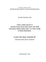 Tăng cường quản lý nguồn ngân sách nhà nước cấp tỉnh cho hoạt động khoa học và công nghệ ở tỉnh vĩnh phúc 
