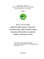 KHẢO SÁT HIỆN TRẠNG VÀ ĐỀ XUẤT    GIẢI PHÁP PHÁT TRIỂN CHƯƠNG TRÌNH GIÁO DỤC MÔI TRƯỜNG TẠI HUYỆN     MỘ ĐỨC, TỈNH QUẢNG NGÃI   U 