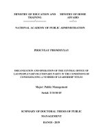 Tổ chức, hoạt động của văn phòng trung ương (VPTW) đảng nhân dân cách mạng (NDCM) lào trong điều kiện nhất thể hóa một số chức danh lãnh đạo tt tiếng anh 