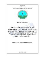 Khảo sát nhận thức và hiểu biết của nhân viên y tế, người nhà bệnh nhân về đau và các biện pháp giảm đau sau phẫu thuật  