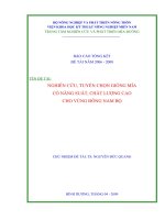 ĐỀ TÀI: NGHIÊN CỨU, TUYỂN CHỌN GIỐNG MÍA CÓ NĂNG SUẤT, CHẤT LƯỢNG CAO CHO VÙNG ĐÔNG NAM BỘ