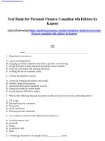 Test bank for personal finance canadian 6th edition by kapoor 