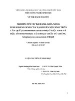 Nghiên cứu sự đa dạng, khả năng sinh kháng sinh của xạ khuẩn nội sinh trên cây quế (cinnamomum cassia presl) ở việt nam và đặc tính sinh học của hoạt chất từ chủng streptomyces cavourensis YBQ59
