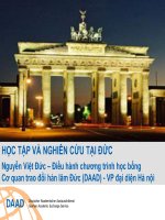 HỌC TẬP VÀ NGHIÊN CỨU TẠI ĐỨC Nguyễn Việt Đức – Điều hành chương trình học bổng Cơ quan trao đổi hàn lâm Đức (DAAD) - VP đại diện Hà nội