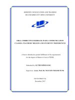 Oral corrective feedback in EFL communication classes   teachers beliefs and students preferences  a thesis submitted in partial fulfillment of the requirements for the degree of master of arts in TESOL 