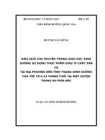 Hiệu quả của truyền thông giáo dục dinh dưỡng sử dụng thực phẩm giàu vi chất sẵn có tại địa phương đến tình trạng dinh dưỡng của trẻ từ 6 23 tháng tuổi tại một huyện trung du phía bắc