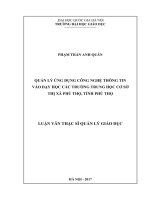 Quản lý ứng dụng công nghệ thông tin vào dạy học tại các trường trung học cơ sở thị xã phú thọ, tỉnh phú thọ 